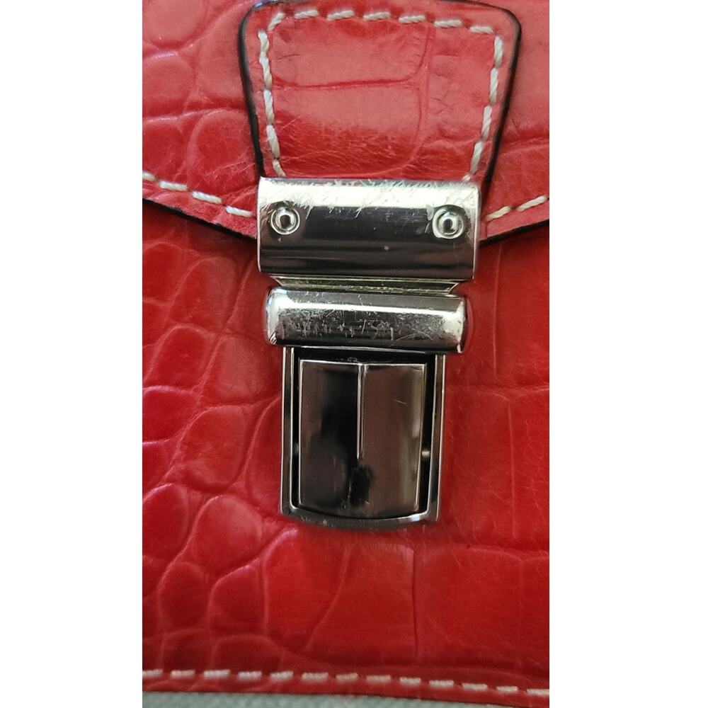 Vintage Lodis Los Angeles Crocodile Embossed Leather Small Cherry Red Handbag - Picture 5 of 8